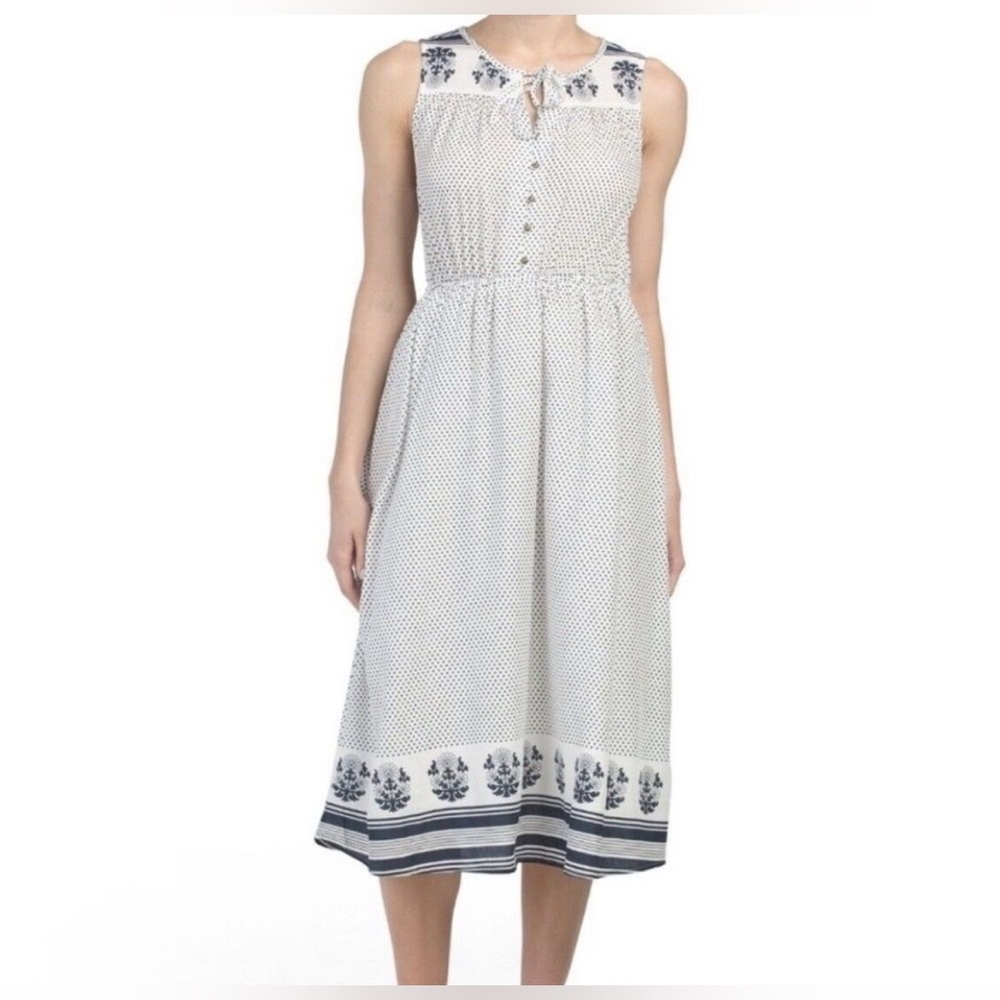Lucky Brand White and Navy Midi Dress